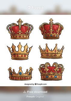 four crowns with different colors and designs for each one, the crown has been drawn on it