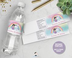 water bottle labels with rainbows and unicorns on them