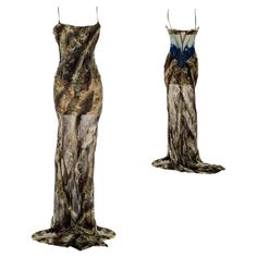 Roberto Cavalli Vintage Runway - Denim and Silk Evening Gown Fall/Winter 2001 Size 40IT Vintage Cavalli Dress, Roberto Cavalli Dress Vintage, Vintage Roberto Cavalli Dress, Roberto Cavalli Spine Dress, Roberto Cavalli 2022, Silk Evening Gown, Vintage Runway, Old Fashion Dresses, Maxi Gown Dress