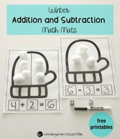 winter addition and subtraction math mats for kids