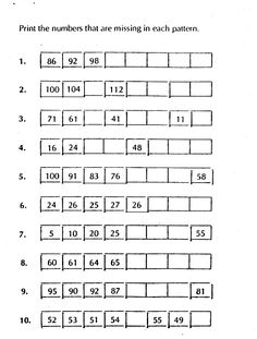 the numbers that are missing in each pattern on this page have been added to make it easier