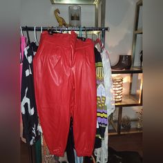 New York And Company Red High Waist Joggers. Size Large. Brand New Chic Red Leather Bottoms, Red Leather Bottoms For Work, Red Leather Pants For Fall Party, Red High Waist Faux Leather Bottoms, High Waist Red Leather Pants For Fall, Red High Waist Leather Pants For Party, High Waist Red Leather Pants For Party, Red High-waisted Leather Pants For Party, High-waist Red Leather Pants For Party