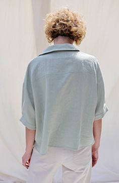 "Linen V-neck button-up shirt made from soft and washed linen. Buttons closure, elbow-length sleeves. - Handmade in our studio from 100% linen - Loose/oversized fit - V neckline with a shirt collar - Chest pockets - Buttons closure - Elbow-length sleeves - Side slits FABRIC&CARE Available in any other color of listed linen. We use medium weight and 100 % Oeko-Tex certified linen fabric, which means that it meets ecological requirements. Hand wash or gently machine washable, hang dry recommen Sage Green Style, Oversized Linen Shirt, Oversize Sleeves, Buy Linen, Special Clothes, Green Shirt, Elbow Length Sleeve, Linen Top, Shirt Collar