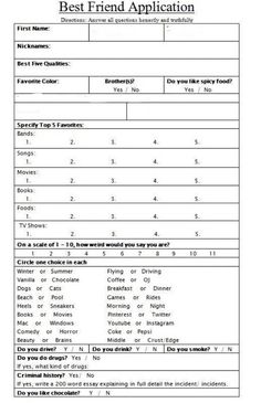 the best friend application form is shown