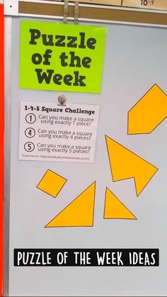 a sign that says puzzle of the week is posted on a refrigerator in a store