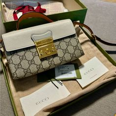 No Signs Of Wear, No Damage. Comes In Box, Dust Bag, Tag And Authetication Card. Gucci Padlock Mini Gg Supreme Canvas Top Handle Crossbody Bag In Beige. Gucci Padlock, Gucci Mini, Mini Top, Bag Tag, Top Handle, Crossbody Bag, Dust Bag, Bag Lady, Gucci