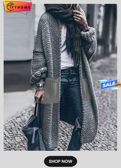 Loosen Casual Color Block Sweater Coat Fall Fashion Coats, Long Cardigan Sweater, Gilet Long, Womens Coats, Maxi Cardigan, Long Sleeve Knitted Cardigan, Winter Street, Knitwear Fashion, Dress Chiffon