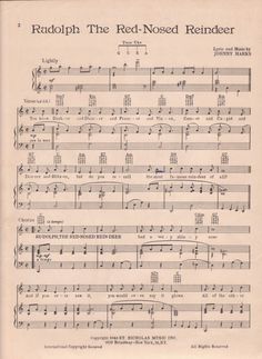 an old sheet music page with the words rudolphe, the red - nosed reindeerer