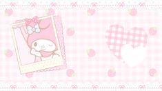 hello kitty wallpaper with hearts and an image of a cat in a frame on it