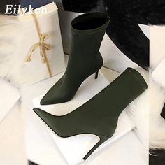 Winter Boots Women Fashion, Socks Boots, Heel Boots For Women, Sock Ankle Boots, High Heel Stiefel, Fabric Boots, Boots Beige, Spring Boots