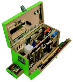 an open tool box with tools in it