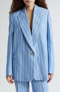 Stella McCartney Oversize Pinstripe Blazer | Nordstrom Claudia Jessie, Structured Blazer, Broken Arm, Pinstripe Blazer, Pinstripe Suit, Dressed To The Nines, Blazer Designs, Women Pants, Work Looks