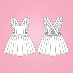 two white dresses with ruffles on pink background