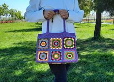 "This granny square crochet tote bag is big enough for all your essentials, it's size allows you to carry your wallet, phone, sunglasses case and other things you need in your day to day. This crochet handbag is very useful with it's sturdy bottom. It is fully lined inside with cotton linen fabric, have to pocket inside. Magnetic closure.  Measurements; About 13.77\" / 35 cm Wide About 10,62\"/ 27 cm High About 4,72\" / 12 cm Depth About 19,68\" / 50 cm Strap Dry clean or hand wash gently and la Crochet Tote Bag, Cotton Linen Fabric, Crochet Tote, Crochet Purses, Crochet Handbags, Casual Bags, Beach Bag, Laptop Bag, Cotton Linen