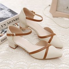 Lasaky - Chic and Minimalist Pointed Toe Sandal with Buckle Strap and Chunky Heels Elegant Sandals Flat, Timeless Shoes, Creative Shoes, Cute Shoes Heels, White Sandals Heels, Casual Leather Shoes, Shoe Sole, Mid Heel Sandals, Womens Chunky Heels