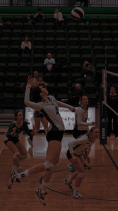 two women playing volleyball in front of an audience