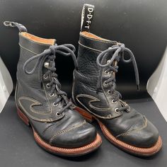 Awesome Pair Of John Fluevog Black Leather Boots. The Style Is Frontiers Wyatt In Size 4. There Is Some Wear On The Heels. Combat Boots Black, John Fluevog Shoes, Fluevog Shoes, John Fluevog, Moto Boots, Black Leather Boots, Boots Black, Leather Boots, Combat Boots