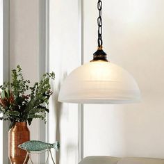 Vintage White Single-Bulb Dome Pendant Light With Frosted Glass For Living Room Dome Ceiling, Custom Chandelier, Dome Pendant Lighting, White Pendant Light, Living Room Ceiling, Vintage Living Room, Living Room White, Wall Mounted Light, Glass Pendant Light