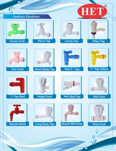 the different types of water faucets are shown in this diagram, and there is also