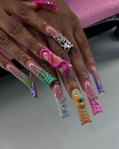 Hard Nails, Long Acrylic Nail Designs, Duck Nails, Finger Nail Art, Colored Acrylic Nails, Girly Acrylic Nails, Exotic Nails, Long Acrylic Nails Coffin, Unique Acrylic Nails