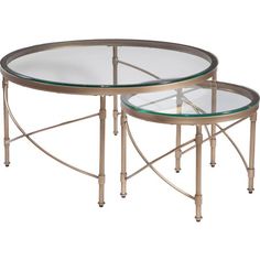 two tables with glass tops and metal legs