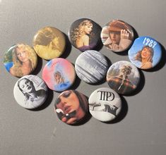 six buttons with different images of women on them