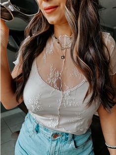 Cream Lace Top Cream Lace Top, Long Midi Dress, Top Graphic Tees, Lace Crop Tops, Cream Lace, High Waisted Shorts Denim, Scarf Hairstyles, High Waisted Denim, Dress Romper