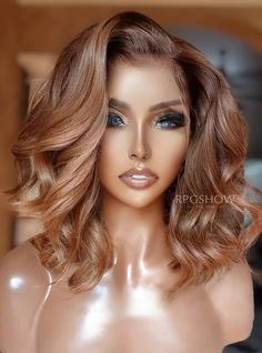 Long Length Hair, Natural Looking Wigs, Types Of Lace, Red Brown Hair, Hair Knot, Hair Color Light Brown, Light Hair Color, Side Part