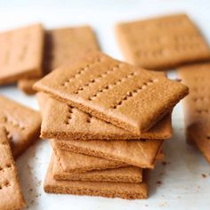 a pile of crackers sitting on top of a white counter