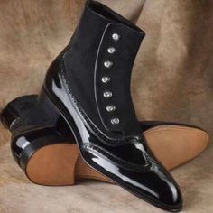 Black Suede Chelsea Boots for Men Slip on Leather Boots Leather Cap Toe Boots With Buttons, Classic Leather Boots With Buttons, Classic Boots With Buttons And Round Toe, Black Wingtip Boots For Office, Color Boots, Button Boots, Mens Dress Boots, High Ankle Boots, Mens Leather Boots