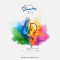 the world graphics day poster is shown with an artistic background and watercolor splashs