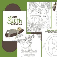 four children's books about sloth activities including coloring and cut outs