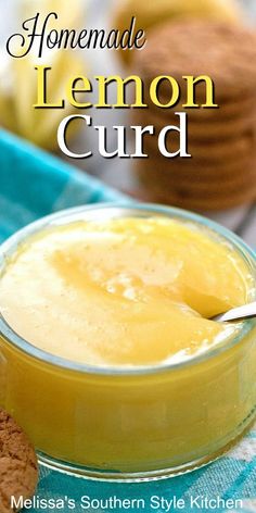 homemade lemon curd in a glass bowl with a spoon