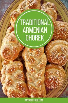 a plate full of croissants with the words traditional armenian choker