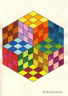 a drawing of a cube made out of colored blocks