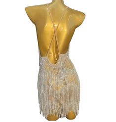 Rhinestone tassel open-back see through dress. Destiny, Open Back, Tassels