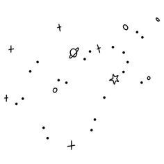 black and white image of stars and crosses in the sky