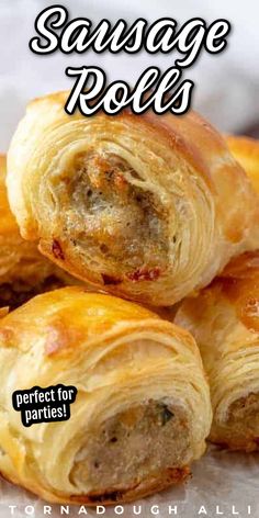 sausage rolls with text overlay saying easy sausage rolls