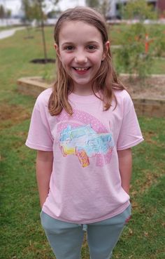 No better way for your kids to be excited about adventures than with a rainbow design!    Classic comfort meets color with these soft crew neck t-shirts for kids. These shirts provide the perfect fit and the soft feel essential for everyday wear. 100% cotton Please note that this product is made on demand and so there is no return for change of mind or wrong sizing. My daughter is 8 years old and is usually a size 10-12. She wears a M in this style. My 3 year old is a size 3-4 and wears an XS wh Pink Cotton Tops For Outdoor Activities, Playful Cotton T-shirt For Summer Adventures, Human Body Parts, Old Outfits, Rainbow Design, Big Kids, Toddler Girl, Neck T Shirt, Kids Tshirts