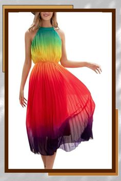 Halter sleeveless, Pleated, loose fitted, Long maxi dress, Backless, Ombre, chiffon flowy sundress
This halter sleeveless ombre pleated dress made of a soft and breathable fabric,which is perfect for spring, summer, autumn.comfortable to wear
Perfect for beach, party, outdoor,date，casual, wedding, guest, holiday, banquet, homecoming, hawaiian, ball, vocation, honeymoon, party, etc. Flowy Sundress, Home Dress Women, Coachella Outfit, Casual Tunics, Women Halter, Dress Hats, Flowy Skirt, One Piece For Women