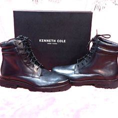 Kenneth Cole, Ny. Sturdy And Stylish. Black Leather, Lug Sole Boots. Men's Size Us 11 Medium. Lightweight With Cushioned Collar. Brown Suede Chelsea Boots, Lug Boots, Mens Ankle Boots, Ankle Shoes, Ankle Boots Men, Lug Sole Boots, Suede Chelsea Boots, Men Suede, Suede Leather Boots