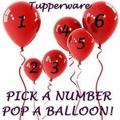 some red balloons with numbers on them and the words, pick a number pop a balloon