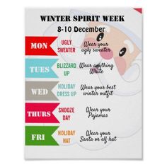 a poster with santa claus's face and the words winter spirit week