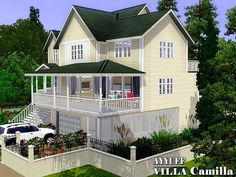 this is an artist's rendering of a two story house with porches and balconies