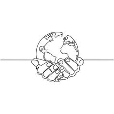 a black and white drawing of a hand holding the earth