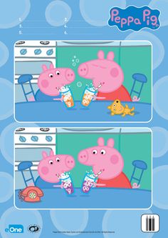 peppa pig and his friends are having fun in the kitchen with each other,