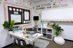 an office decorated with lots of colorful decorations