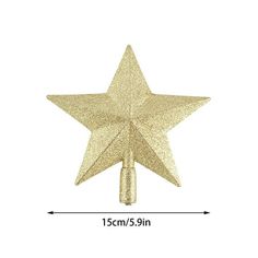 a gold star on a white background with measurements for the height and width to it