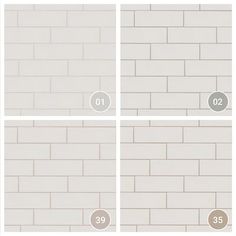 four different angles of a white brick wall with numbers on each side and the number nine