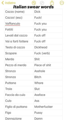 the italian word list is shown in this screenshote, which shows different words and phrases